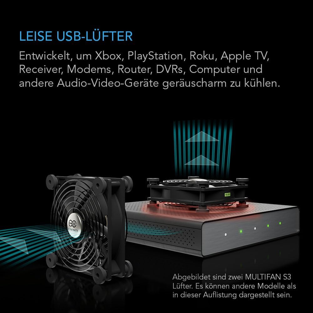 AC Infinity MULTIFAN S4, 140mm USB Lüfter, 18dB Leise, Kunststoff, 1.5W, 5V, 2000U/min, für Receiver