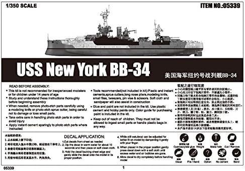 Trumpeter 1/350 BB-34 Plastikmodellbausatz eines WWI Schlachtschiffes USS New York, Mehrfarbig, TSM-
