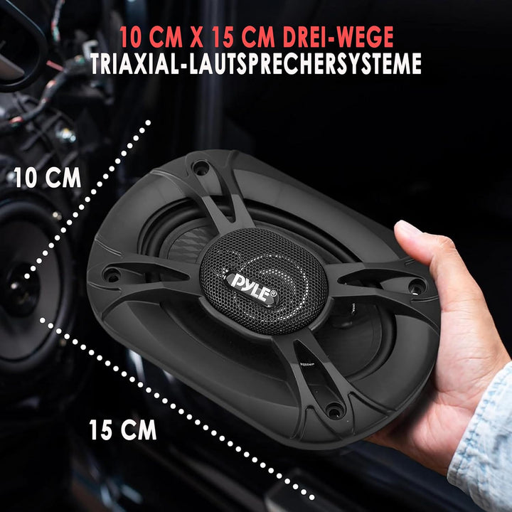 Pyle Lautsprecher Auto 10cm x 15cm (4 x 6") – 3-Wege Lautsprecher Boxen 4 Ohm Impedanz 300W, ¾" Piez