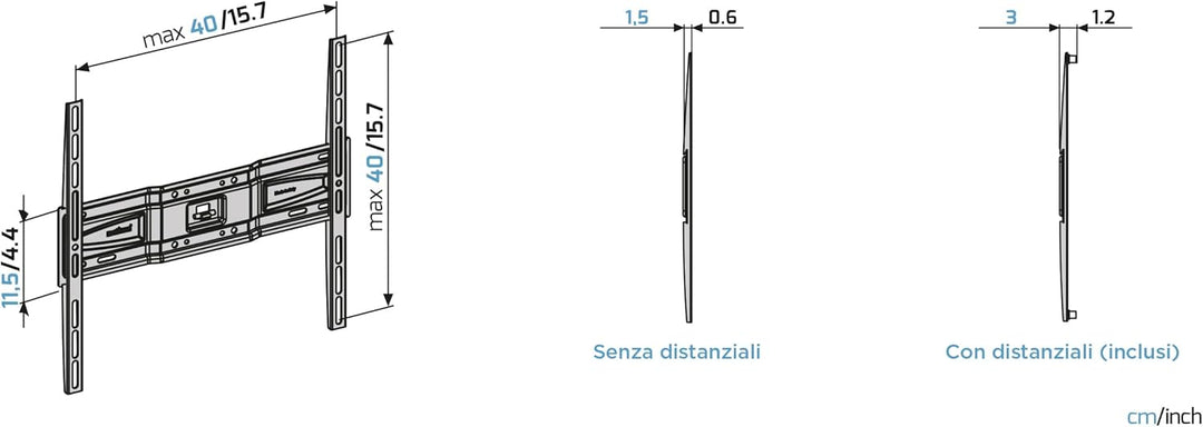 Meliconi Slimstyle Plus 400 S, Feste TV-Wandhalterung, auch geeignet für Gipskarton, für TV von 40 Z