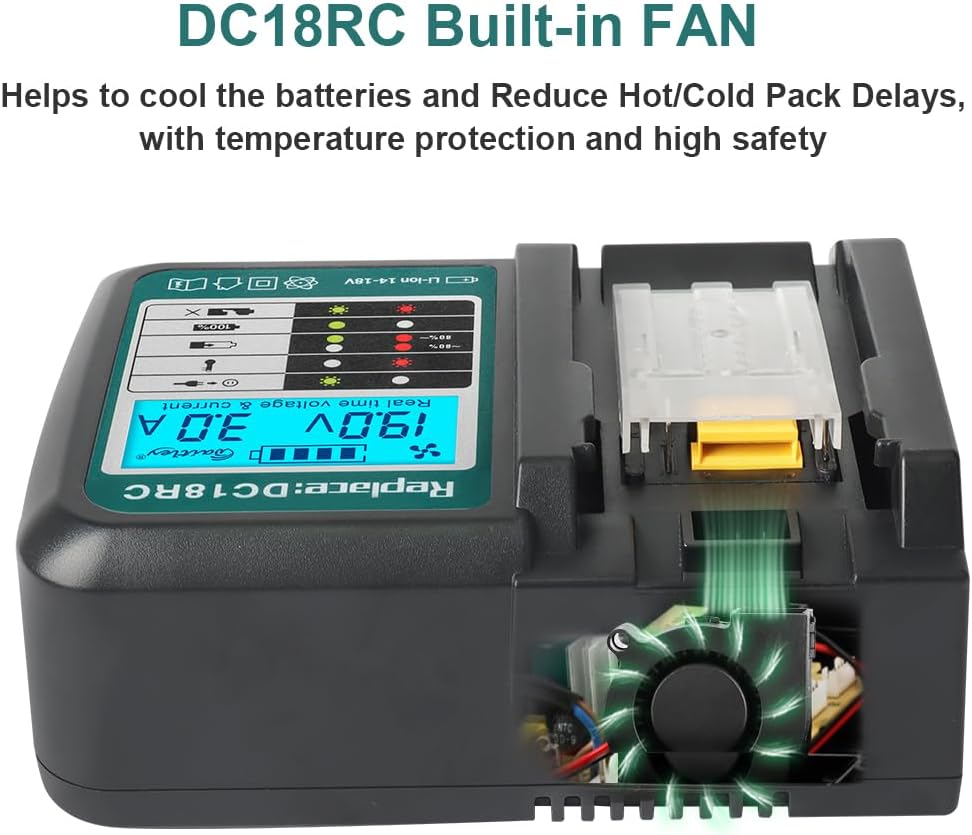 DC18RC 18V Schnellladegerät Kompatibel mit Makita 14,4 V-18 V Ersatzakku mit LCD-Anzeige BL1830B BL1