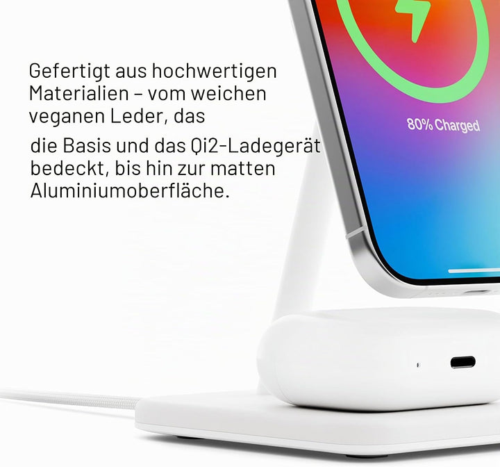 Twelve South HiRise 2 Deluxe 2-in-1-Ladeständer Qi2 für iPhone und AirPods, Weiss