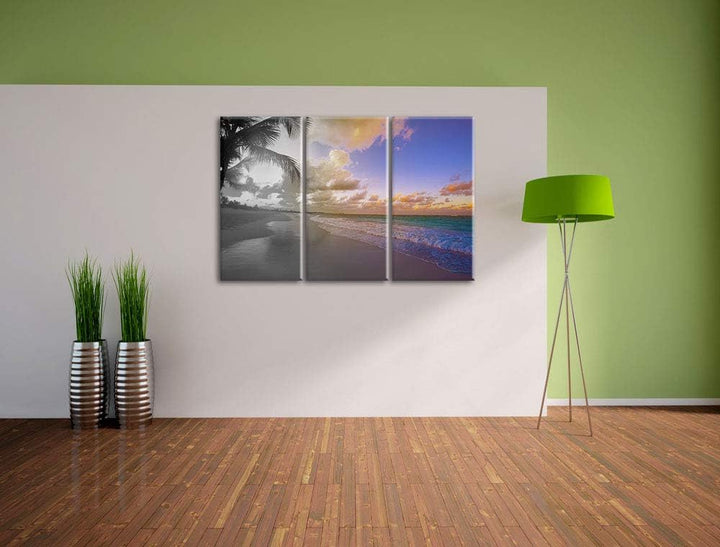 erholsamer Spaziergang am Strand schwarz/weiss 3-Teiler Leinwandbild 120x80 Bild auf Leinwand, XXL r
