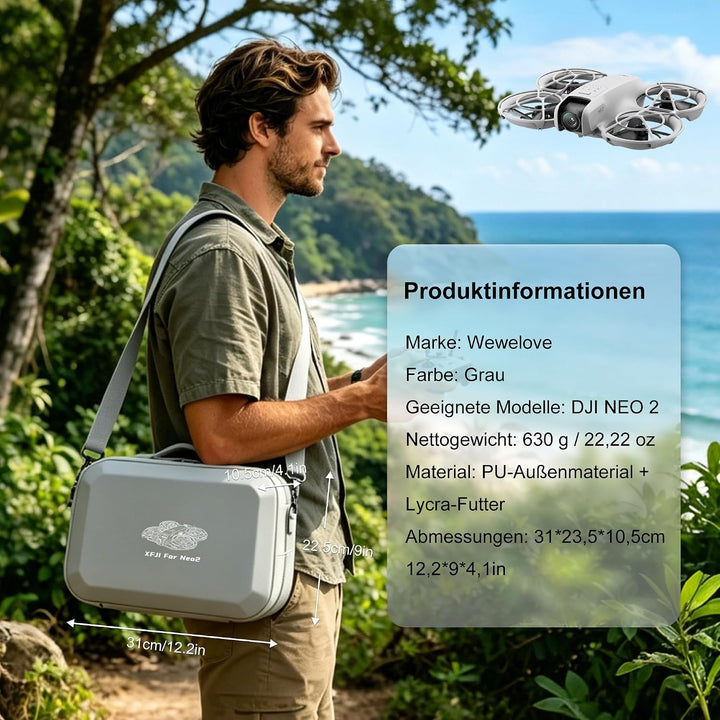 Tasche für DJI Neo 2 Case, Tragetasche für DJI Neo 2 Fly More Combo Zubehör, Tragbar PU Case Compati