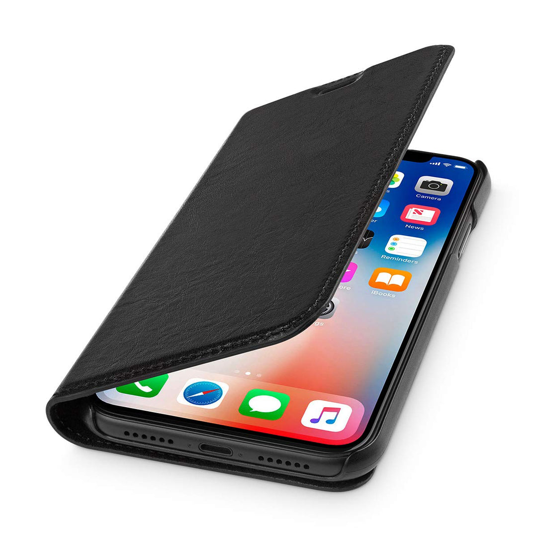 WIIUKA Echt Ledertasche - TRAVEL Italy - für Apple iPhone XS MAX - PFLANZLICH GEGERBTES Leder - Schw