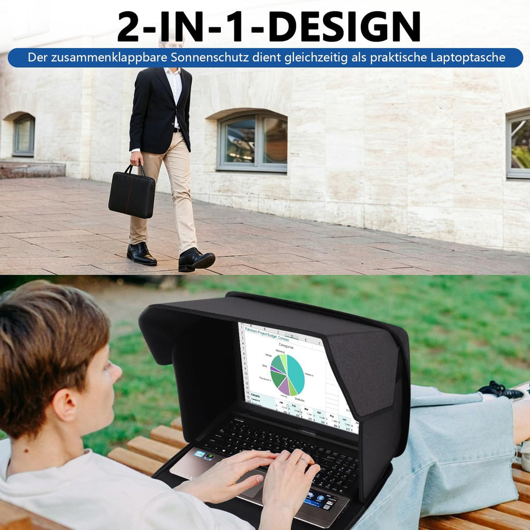 Laptop Sonnenschutz, 2-in-1 Faltbares Laptop Zelt & Tasche, Blendfreier Bildschirmschutz für Laptops