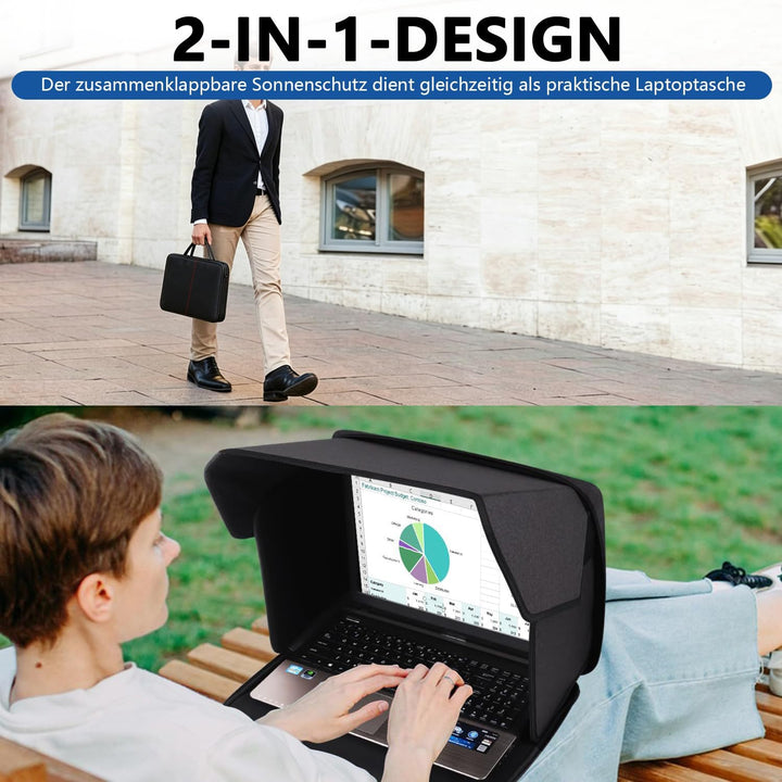 Laptop Sonnenschutz, 2-in-1 Faltbares Laptop Zelt & Tasche, Blendfreier Bildschirmschutz für Laptops