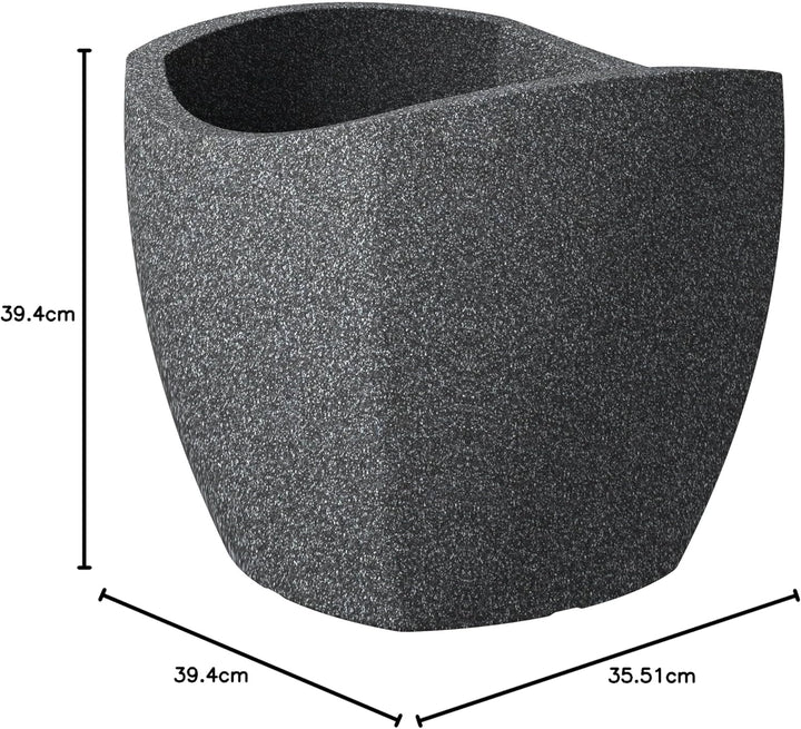 Scheurich Wave Globe Cubo, Pflanzgefäss aus Kunststoff, Schwarz-Granit, 40 cm Durchmesser, 35,5 cm h