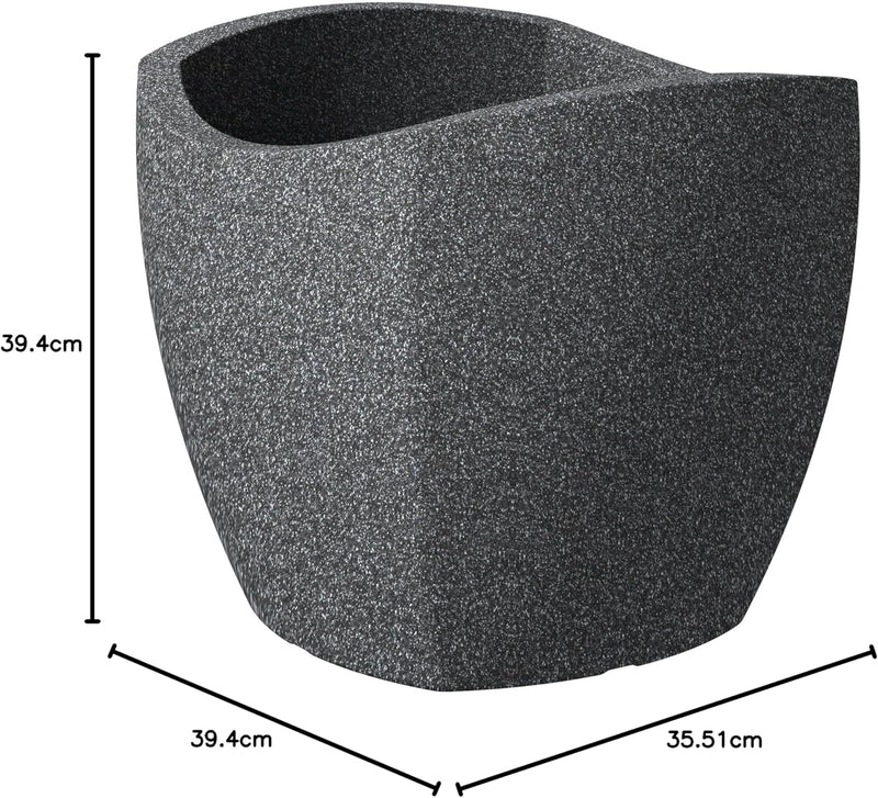 Scheurich Wave Globe Cubo, Pflanzgefäss aus Kunststoff, Schwarz-Granit, 40 cm Durchmesser, 35,5 cm h