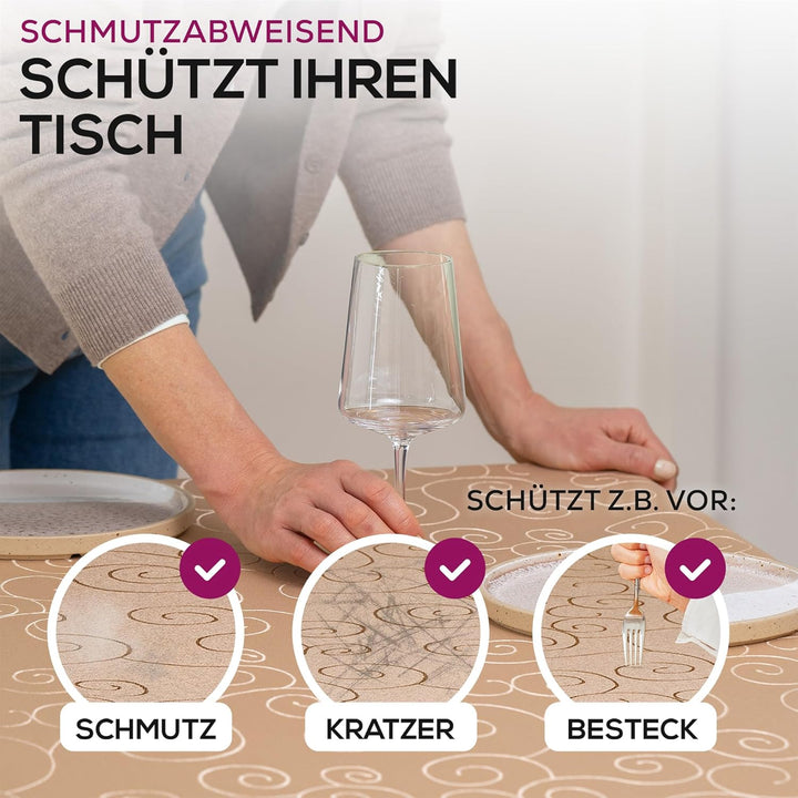 BEAUTEX Tischdecke Damast Ornamente - Bügelfreies Tischtuch - Fleckabweisende, Pflegeleichte Tischwä
