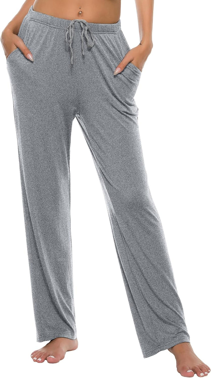 JINSHI Damen Schlafanzughose Lang Pyjamahose Weich Modal Nachtwäsche Freizeithose S Hellgrau+Rosavio