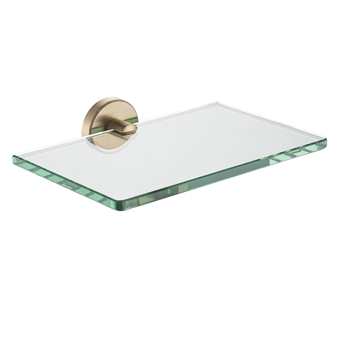 JQK Badezimmer-Glasregal, gehärtetes Glas, Duschaufbewahrung, 20,3 x 12,7 cm, 304 Edelstahl, Champag