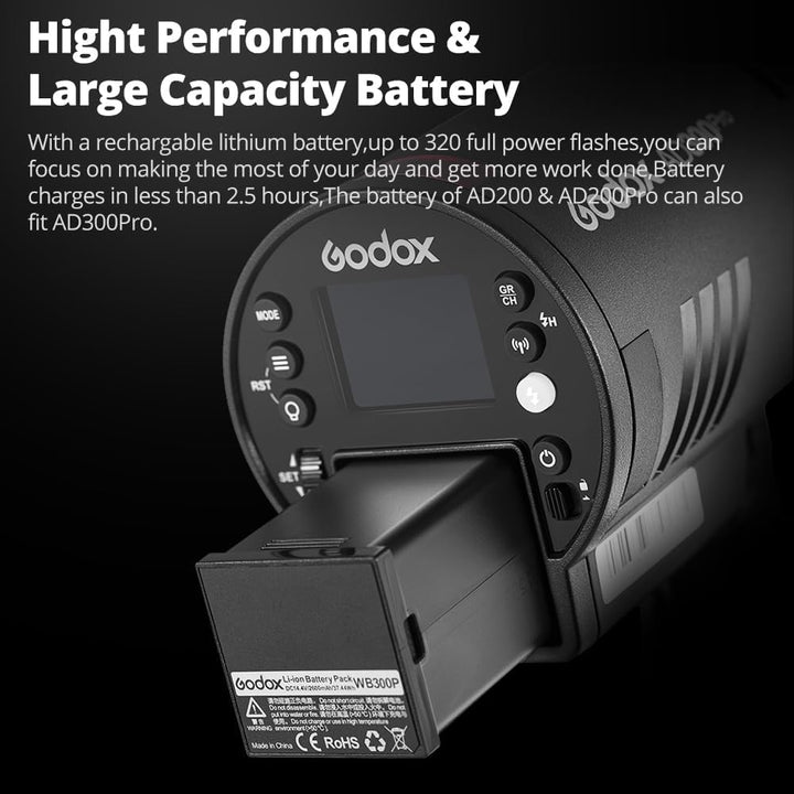 Godox AD300Pro AD300 PRO Rucksack-Kit mit Zwei Blitzen 300W 2,4 G TTL 1/8000 HSS, 0,01-1,5 Sek. Recy