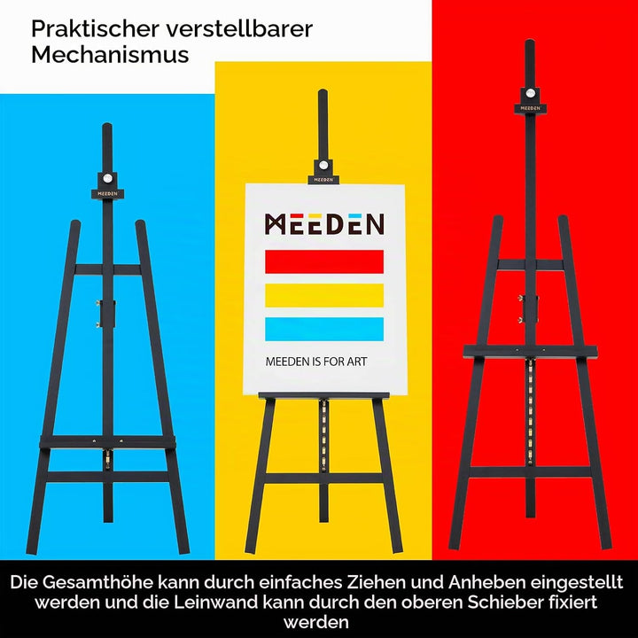 MEEDEN Staffelei Holz gross für Anzeige, Verstellbar von 147 bis 198cm, für Leinwand bis zu 113cm, M