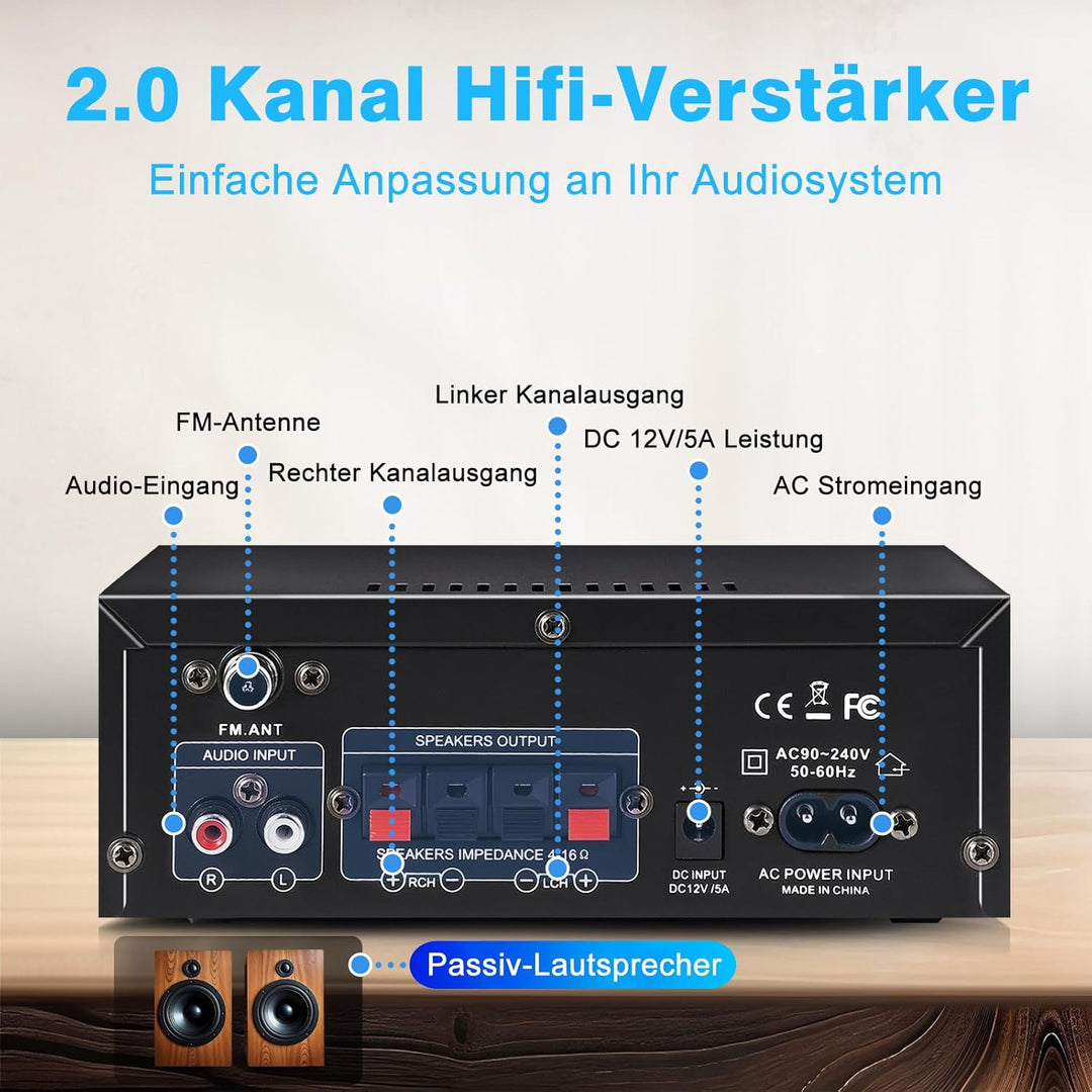 AK45 Pro HiFi-Verstärker WOOPKER Mini Verstärker, 500W,2 Kanäle Bluetooth Verstärker HiFi Stereo w/U
