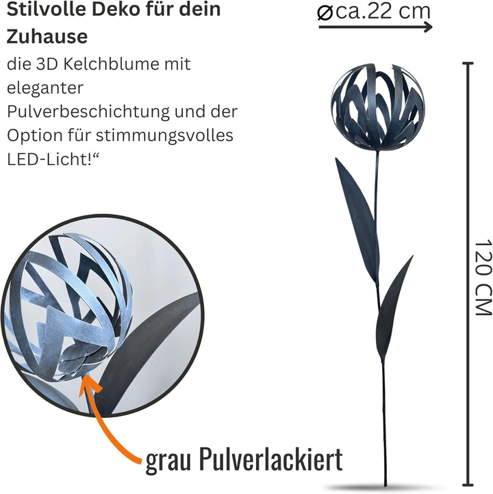 Terma Stahldesign Gartenstecker 3D Allium Esmee 118 cm Grau pulverbeschichtet Metall Blume Outdoor m