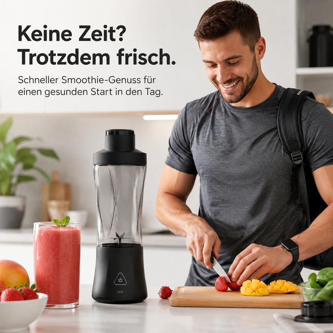 Tragbarer Mini Mixer mit Akku 6000 mAh, 240W Smoothie Maker, 650 ml To-Go Blender, 6 Edelstahlklinge