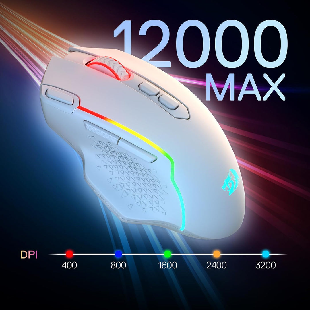 Redragon M810 MAX 3-Modi Wireless Gaming Maus, 12000 DPI, kabelgebundene/kabellose RGB-Maus mit Rapi