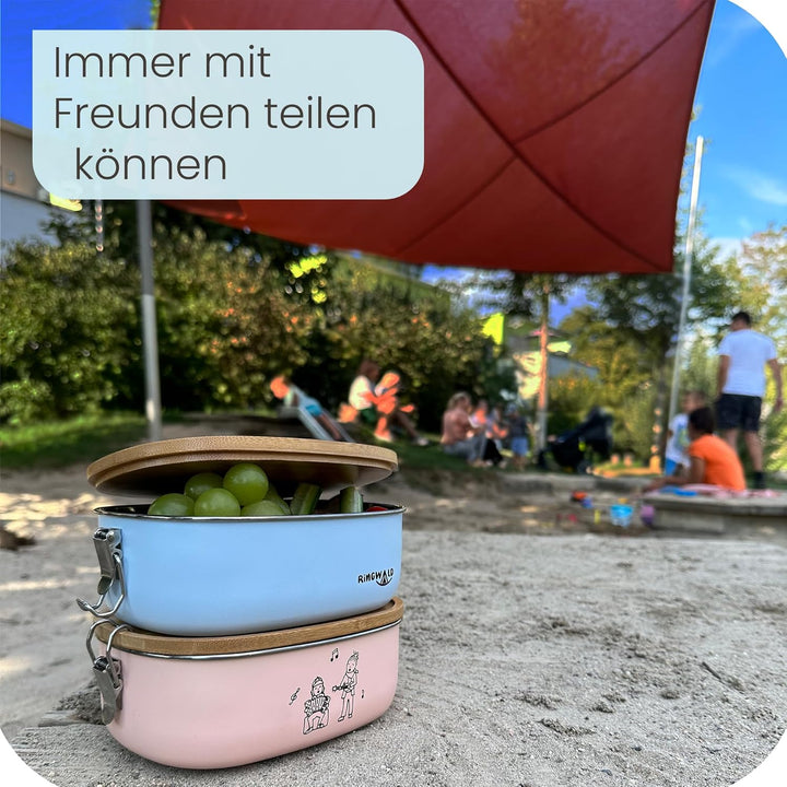 Ringwald Lunchbox Kinder (Blau) Schule Bentobox Fächer BPA-Frei Bambussdeckel Edelstahl Vesperbox Ki