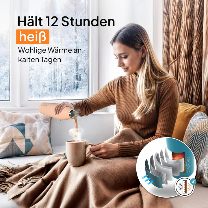 Thermosflasche Edelstahl 1L [HEIss & KALT] – 5-fach vakuumisolierte Trinkflasche – Auslaufsichere &