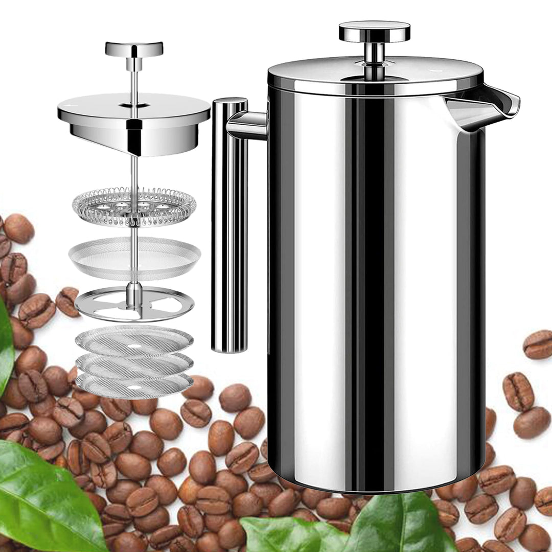 Kaffeebereiter French Press 1,5 Liter Kaffeezubereiter aus Edelstahl, Doppelwandig Isoliert French P