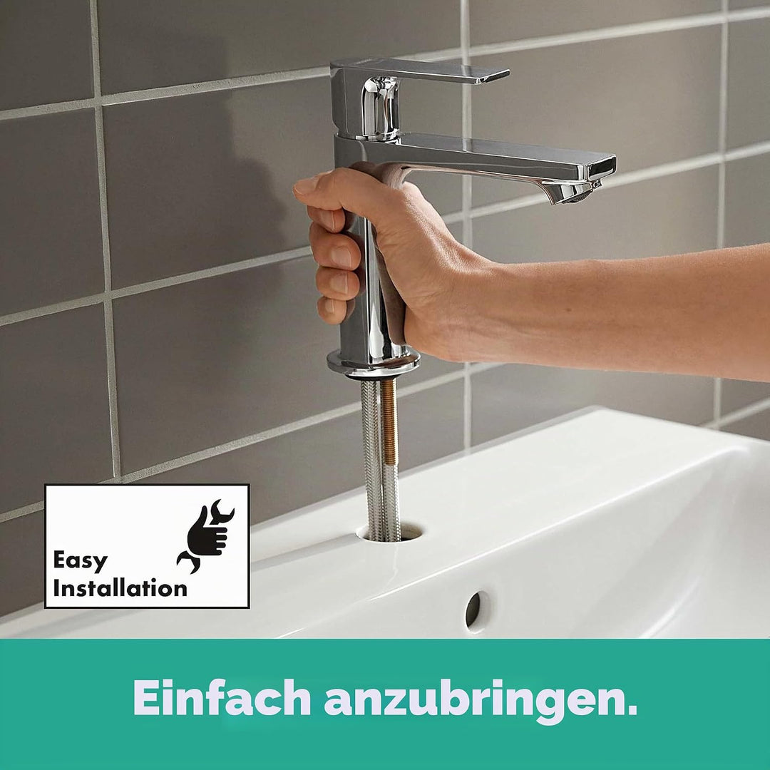hansgrohe Rebris E - Waschtischarmatur mit Zugstangen-Ablauf, energiesparend (CoolStart), Wasserhahn
