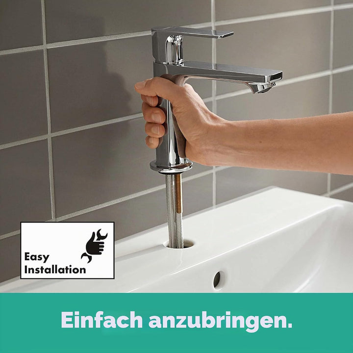 hansgrohe Rebris E - Waschtischarmatur mit Zugstangen-Ablauf, energiesparend (CoolStart), Wasserhahn
