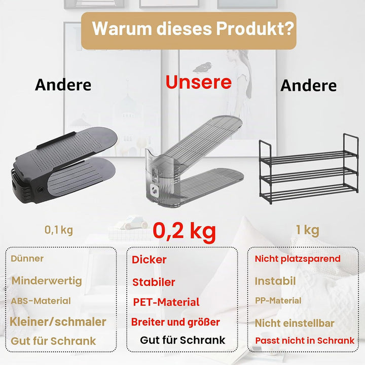 GlSAKE Schuhschlitz-Organizer, verstellbar und transparent, grau, Platzsparend, Aufbewahrung für Sch