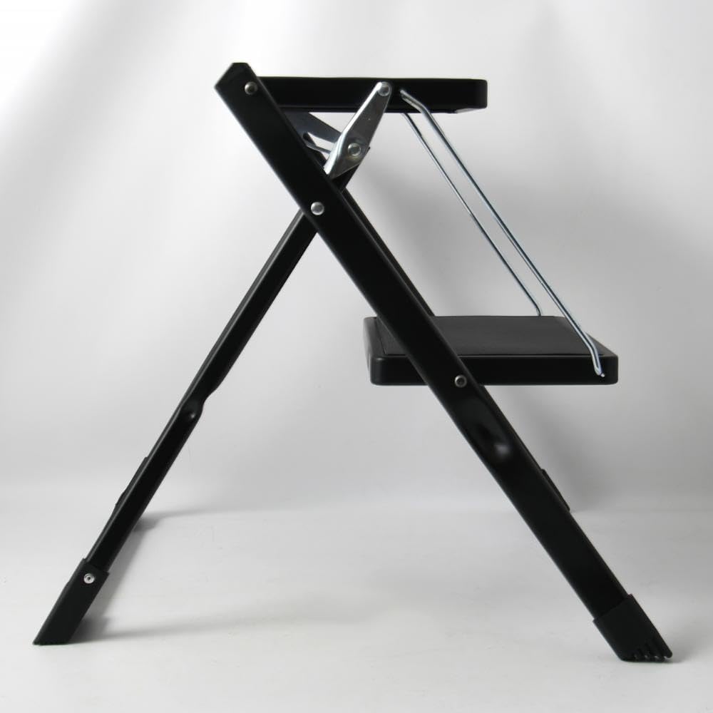 MSV Tritthocker mit 2 Stufen, klappbar & rutschfest, leicht, Stahl, max. 150 kg, Mattes Schwarz, Noi
