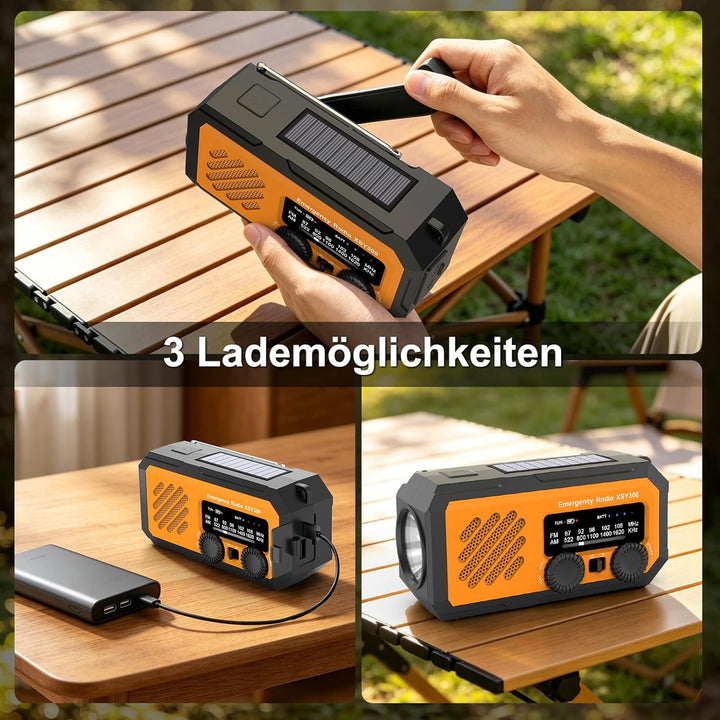 Multifunktions-Kurbelradio 2000mAh ，AM/FM Solar-Radio tragbar， Wetterradio mit LED-Licht & Powerbank