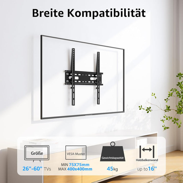 MOUNTUP Feste TV Wandhalterung, TV Halterung Ultraslim Universal für 26-60 Zoll Flach &amp; Curved Ferns
