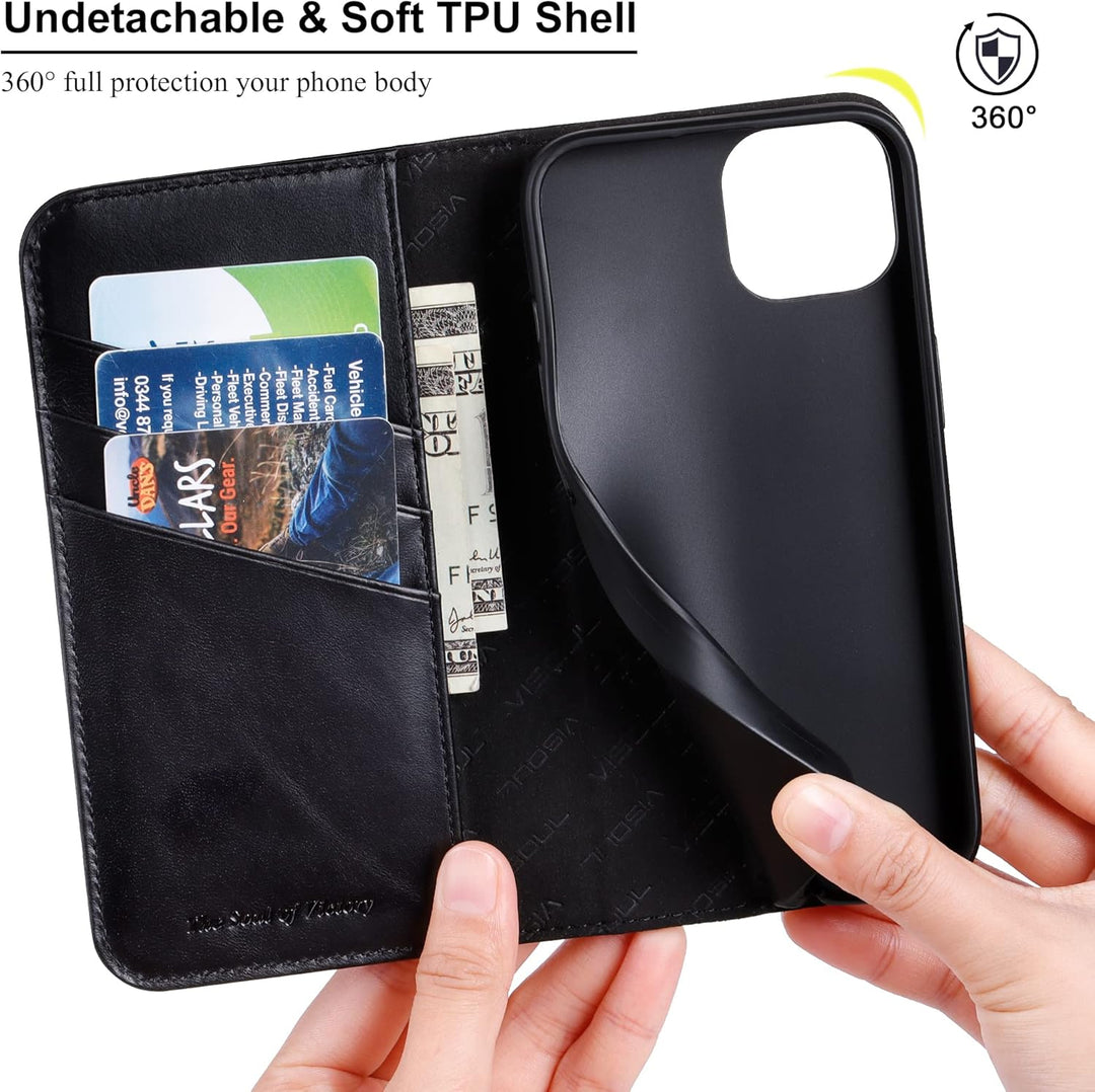 VISOUL Hülle für iPhone 14, Schutzhülle [Erstklassiges Rindsleder] [Schützt vor Stoss] [Kartenfach]