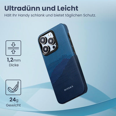 pitaka Ultradünne Hülle für iPhone 15 Pro Max Kompatibel mit Magsafe aus Aramidfaser Magnetische Sch