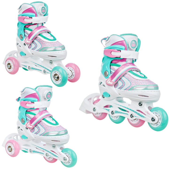 RAVEN 3in1 Inline Skates Triskates Rollschuhe Inliner für Kinder Mädchen verstellbar 30-33 (18,5cm-2