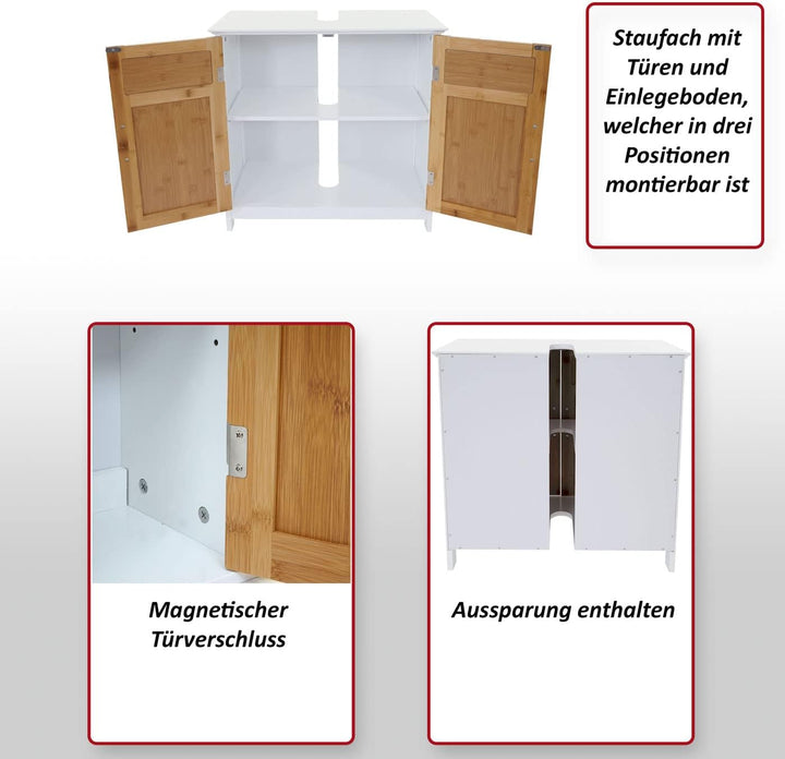 Mendler Waschbeckenunterschrank HWC-A85, Badschrank 60x60x30cm - Bambus, Bambus
