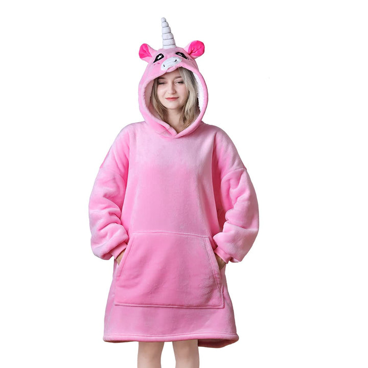 Queenshin Hoodie Decke Rosa Einhorn Übergrösse Swearshirt Sherpa Deckenpullover, Weich und Warm TV-D