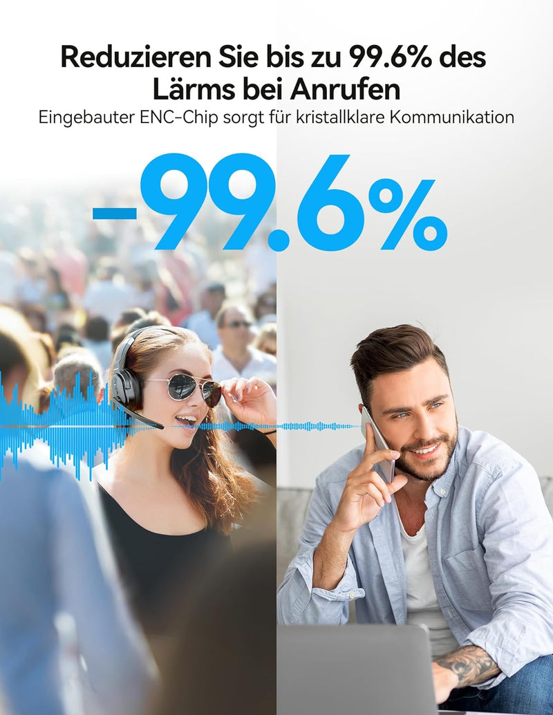 TECKNET Bluetooth Headset mit Mikrofon, USB Dongle Noise Cancelling Single und Dual Ear Headset Kabe