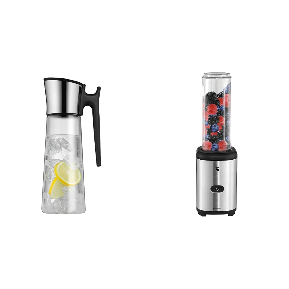 WMF Basic Wasserkaraffe 1,5 liter, Glaskaraffe mit Deckel und Griff 1,5l & Kult X Mix & Go Mini Smoo