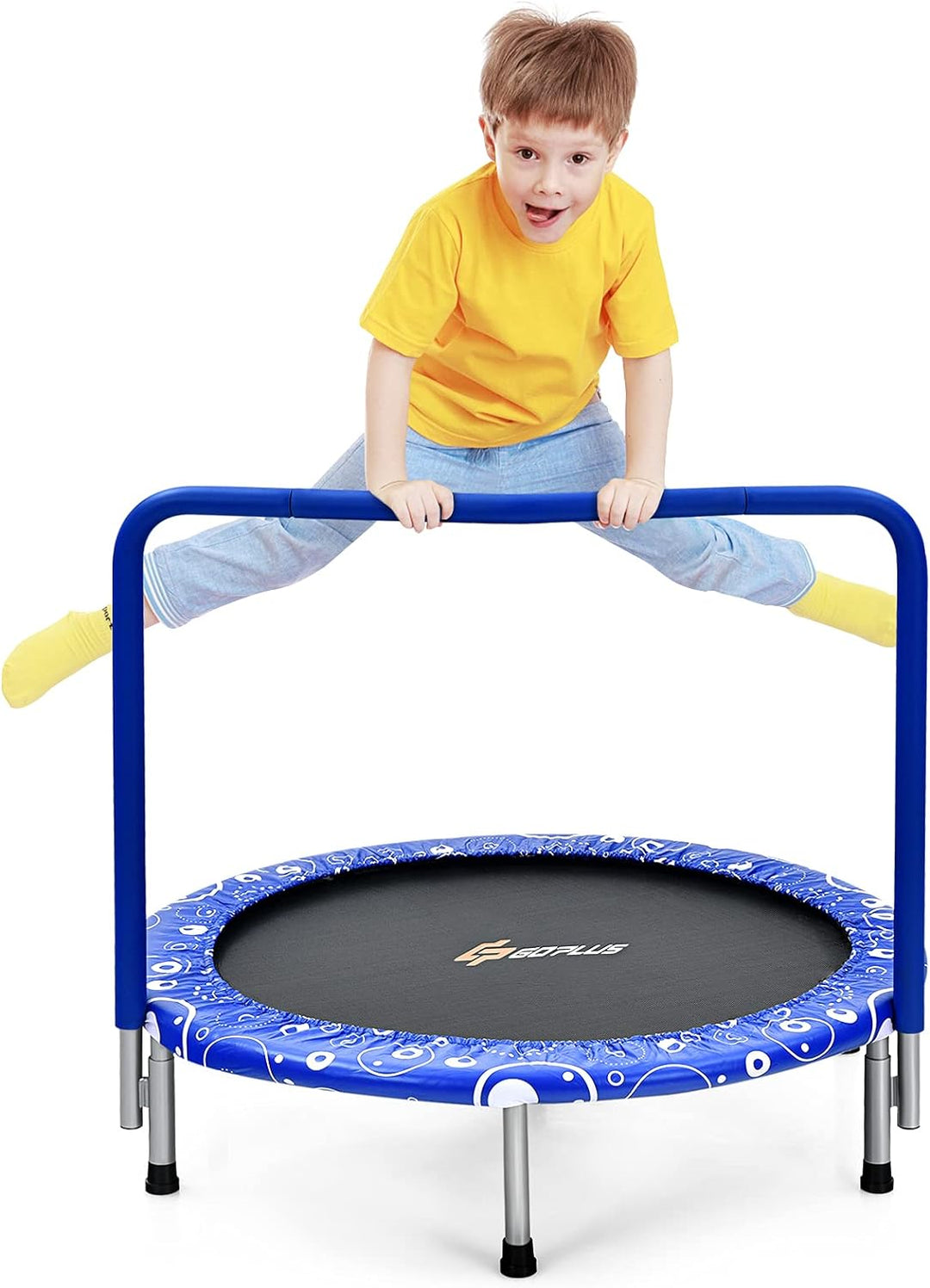 GOPLUS φ92cm Kinder Mini-Trampolin mit Haltegriff, klappbares Gartentrampolin bis 150kg belastbar, K