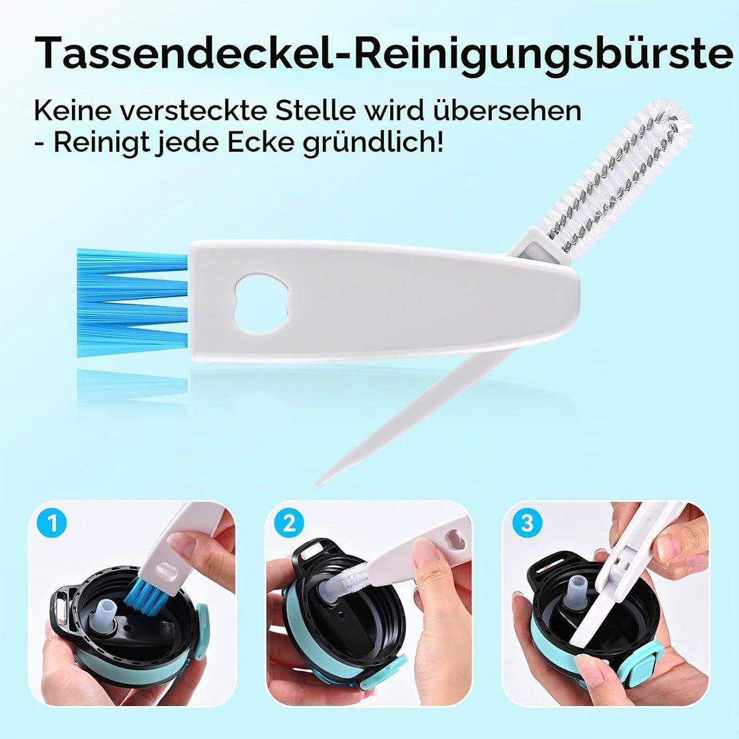 SLUXKE Long Handle Bottle Brush Set with Straw Cleaner Brush and 3 in 1 Cup Lid Cleaning Brush, Wate
