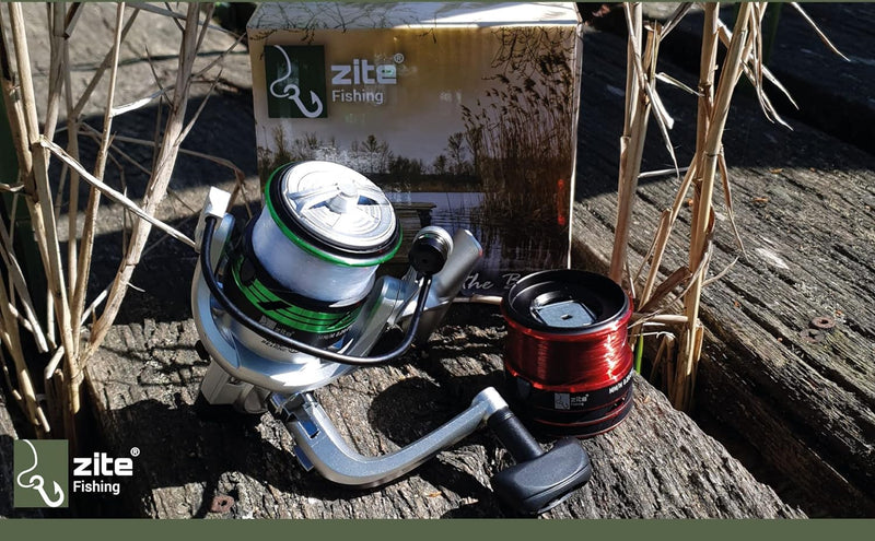 Zite Fishing Forellenrollen Set | Spinn-Rolle bespult mit Angel-Schnur | Insgesamt 6 Aluminium-Spule