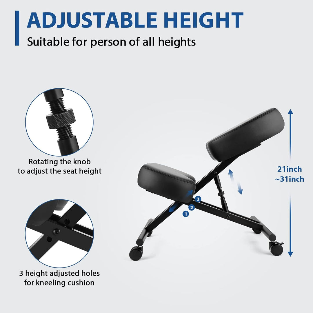 Himimi Ergonomischer Kniestuhl - Kunstleder - Dicke Bequeme Schaumstoffpolster - Bremsrollen, Verste