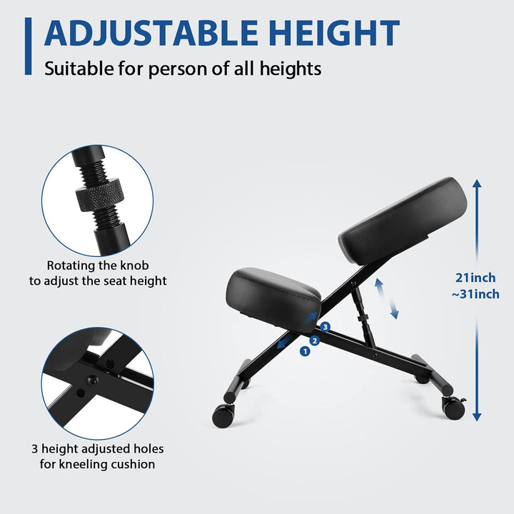 Himimi Ergonomischer Kniestuhl - Kunstleder - Dicke Bequeme Schaumstoffpolster - Bremsrollen, Verste