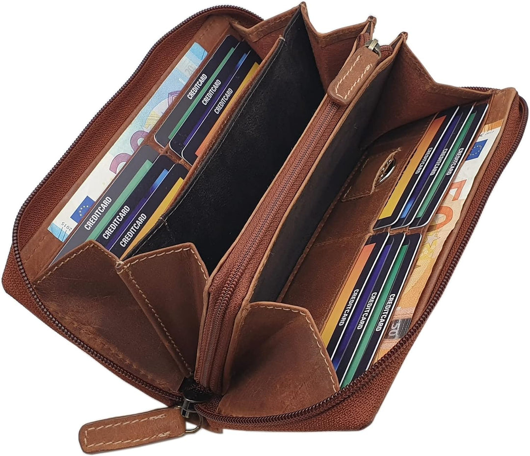 Grosse Vollrindleder Damen Geldbörse / Geldbeutel / Portemonnaie / Geldtasche / Portmonee rundherum
