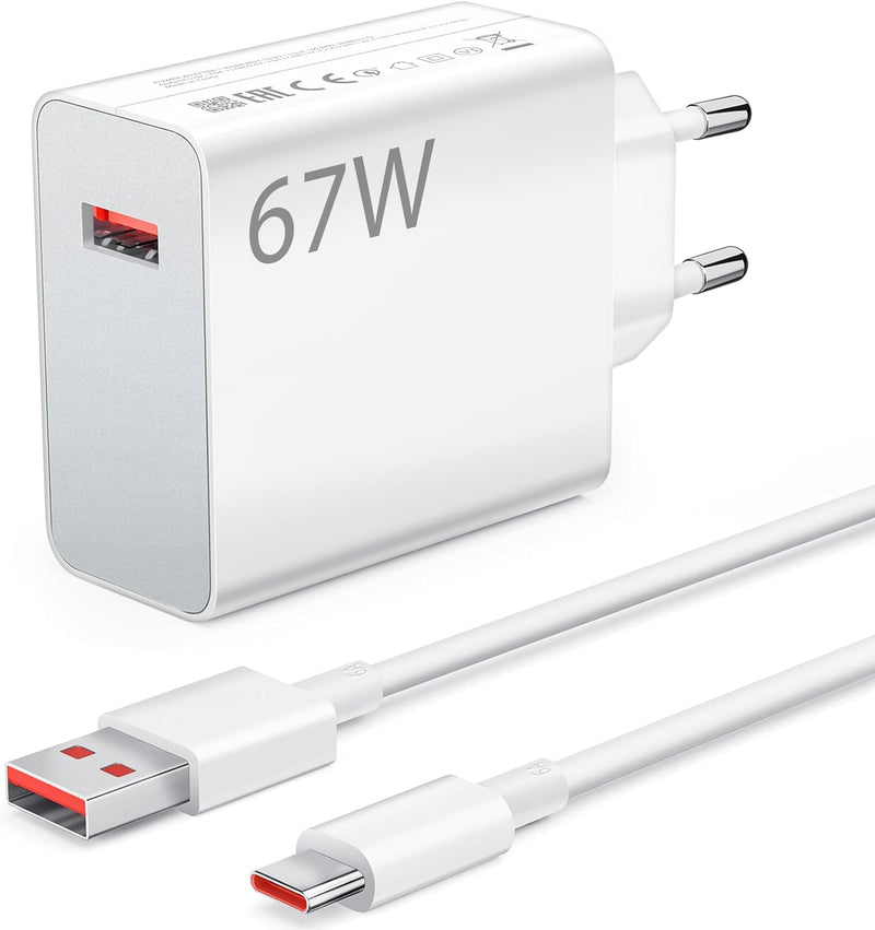 67W Turbocharge Ladegerät mit USB C Ladekabel für Xiaomi,USB Netzteil Adapter für Xiaomi 13T 13 Pro