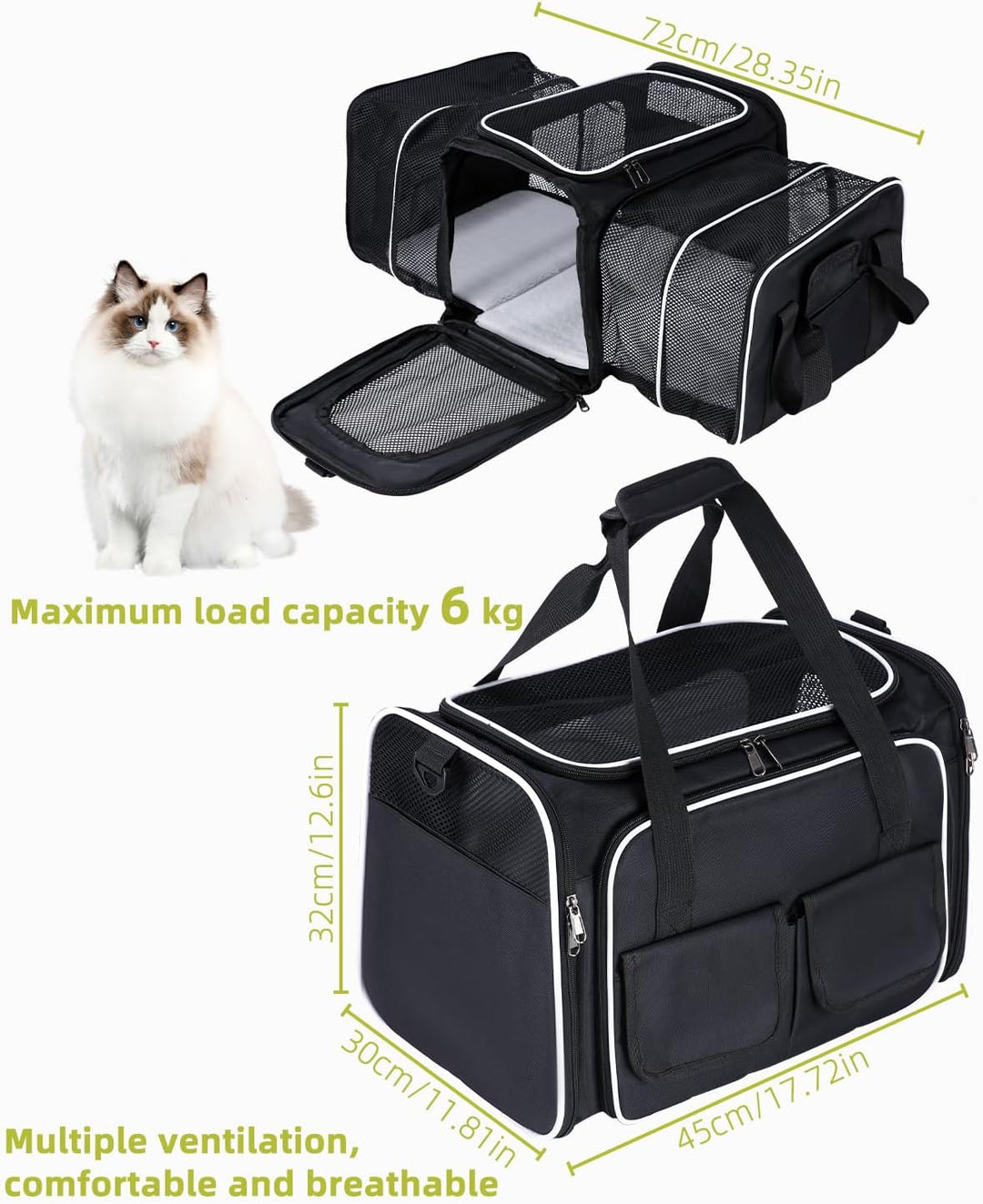 Katzen Transportboxen Faltbar, Katzentransportbox mit Abnehmbarem Plüschkissen, Katzentransporttasch