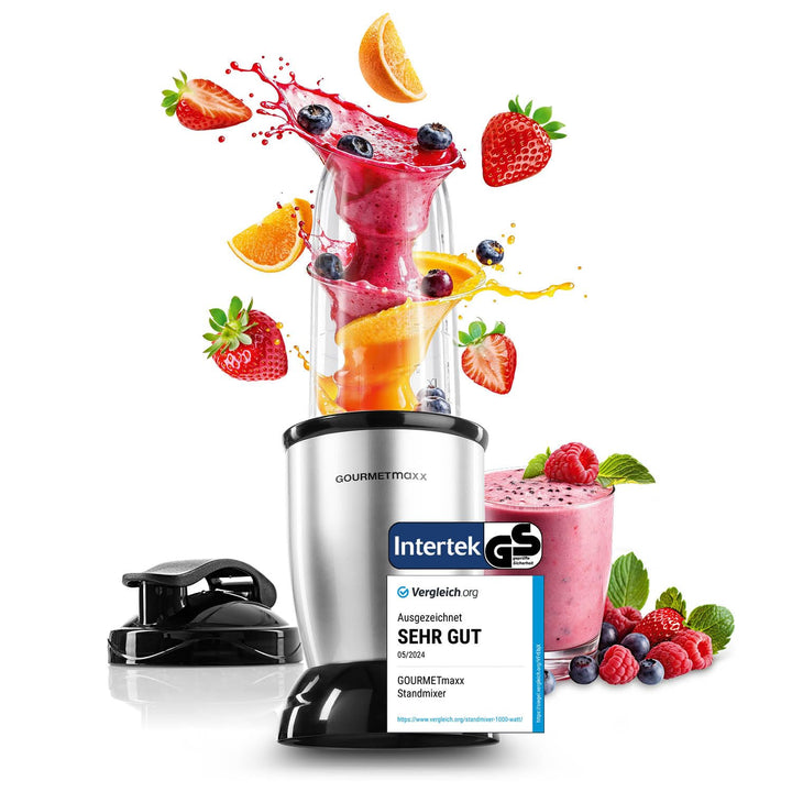GOURMETmaxx Nutrition Mixer | Smoothie Maker - 4-tlg. | Standmixer mit grossem 700-ml-Mixbecher & To