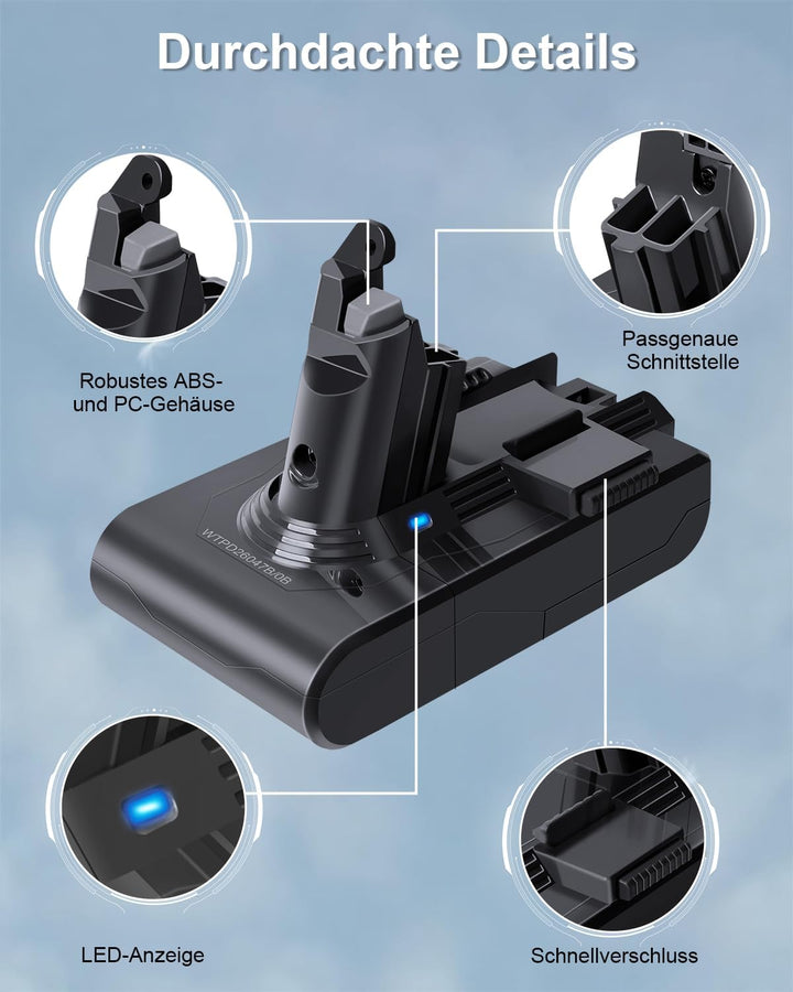 Waitley V6 Akku, 6000mAh Ersatzakku für Dyson V6 DC62 DC59 DC61 DC58 DC72 DC74 SV03 SV04 SV05 SV06 S