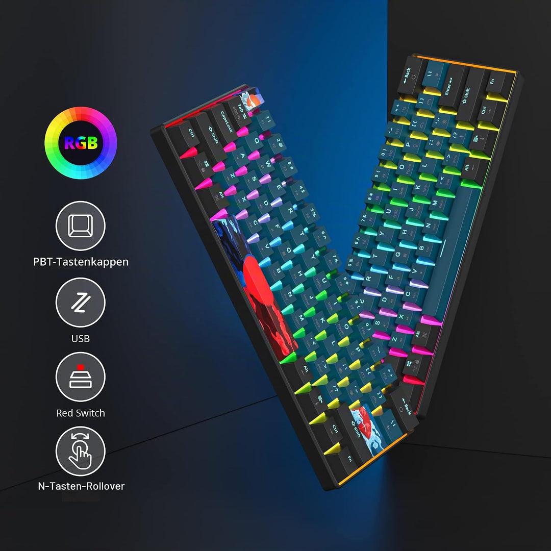 SOLIDEE mechanische gaming tastatur 60 prozent,61 Tasten kompakte mechanische tastatur RGB Hintergru