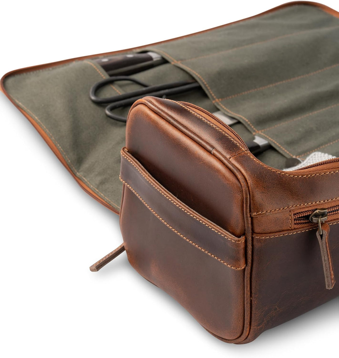 Angus Stoke Premium Messertasche/Koffer aus Leder | extra grosse Kochtasche mit vielen Extras und St